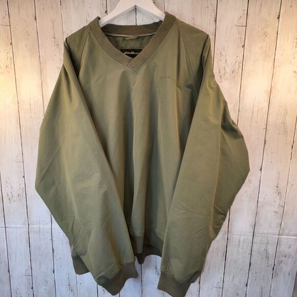 Vintage Eddie Bauer Mens Sage Green XL Tall Golf Pullover Windbreaker V Neck - Picture 1 of 7
